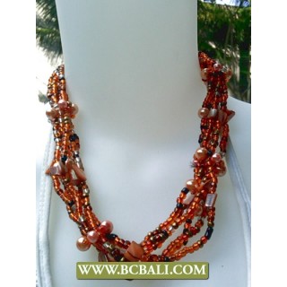 Wrap Beaded mix Orange Pearl and Shells Fashion Necklaces